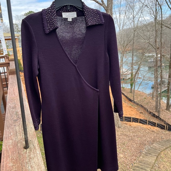 Beautiful vintage ST JOHN purple knee length evening dress - Picture 1 of 4